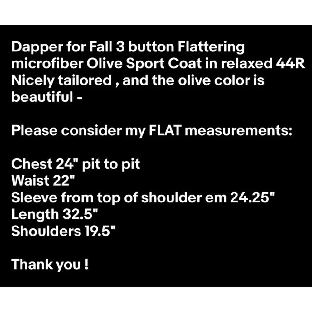 Claiborne Sport Coat Men 44R Olive Microfiber 3 button Fall